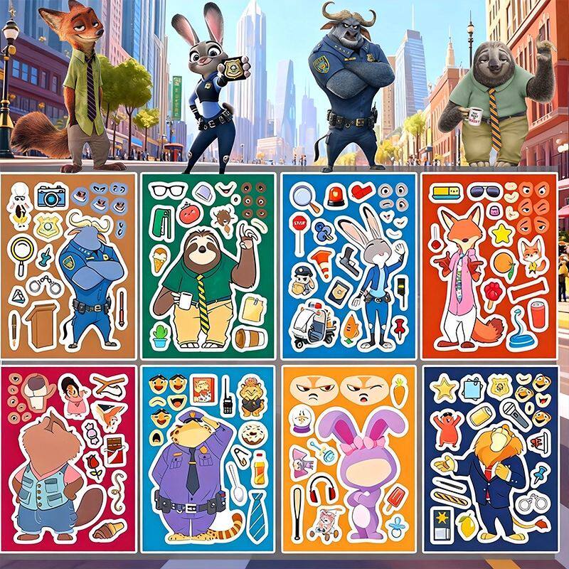 2025新款疯狂动物城换装贴纸女孩儿童卡通尼克朱迪手账素材装饰粘贴3到6岁以上换脸贴画周边奖励玩具幼儿园,文具电教/文化用品/商务用品,贴纸/立体贴纸,淘宝优惠券,粉丝福利购,淘宝优惠卷