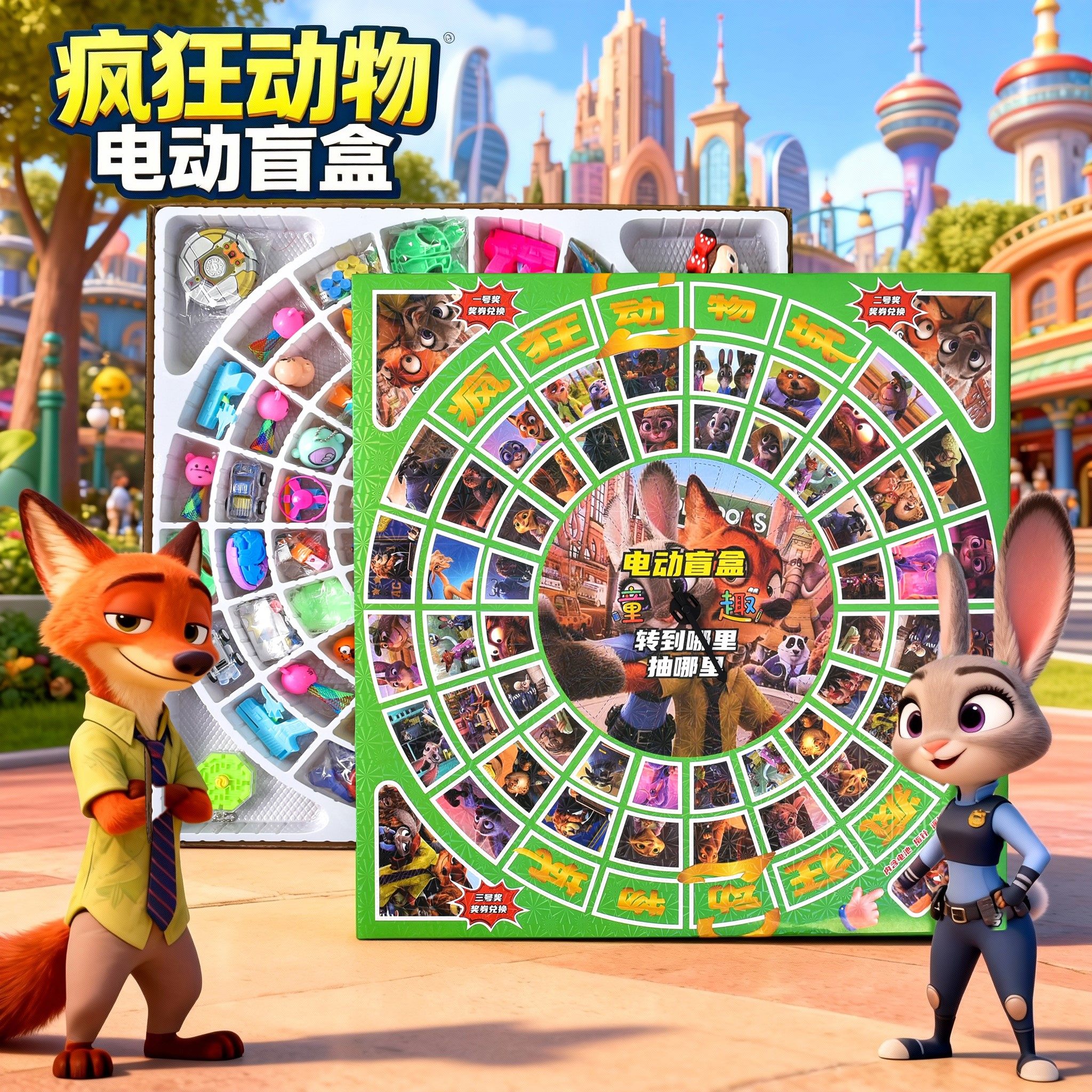 80入新款疯狂动物城电动转盘洞洞乐盲盒礼物全班儿童大号日礼物