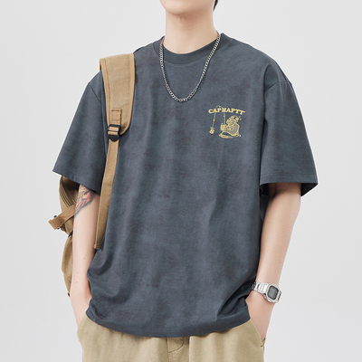 夏季男重磅高棉宽松五分袖T恤