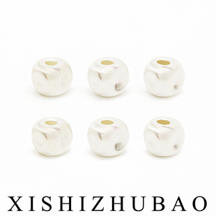 羲室S925純銀隔珠 素銀凹面貓眼鐳射方珠方塊DIY銀飾手鏈串珠配件