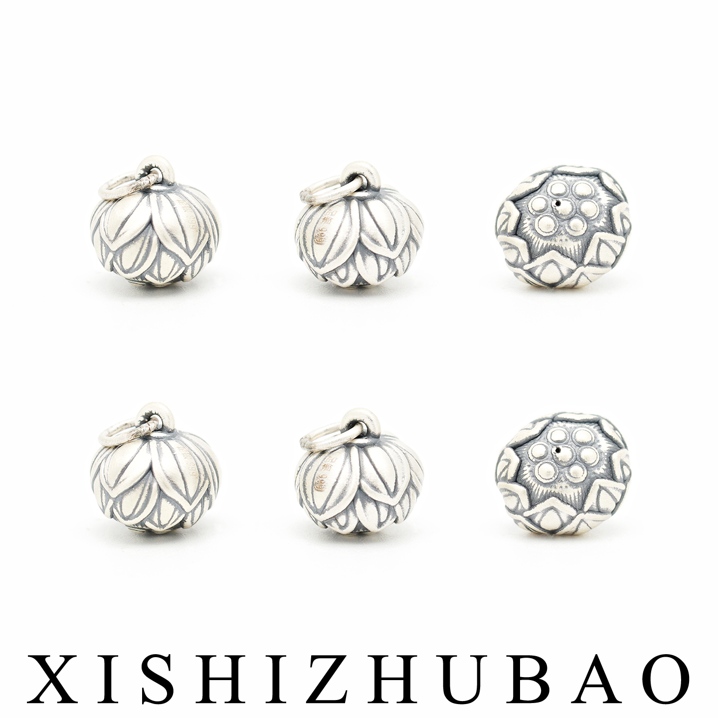 S999纯银3D硬银大莲蓬挂坠