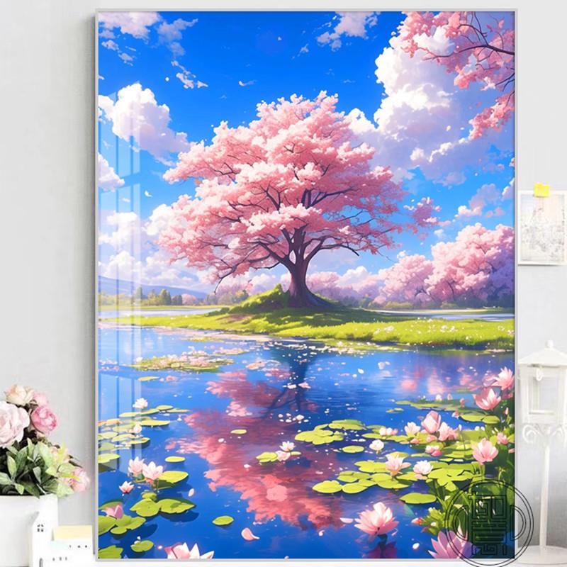 山水风景钻石画2026新款客厅高难度贴钻画十字绣满钻带框方钻石绣