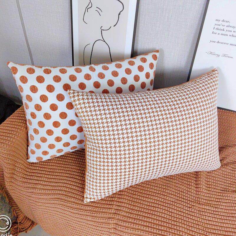 2024新款橘色千鸟格抱枕套长方形沙发大号靠枕大尺寸靠垫靠背垫罩