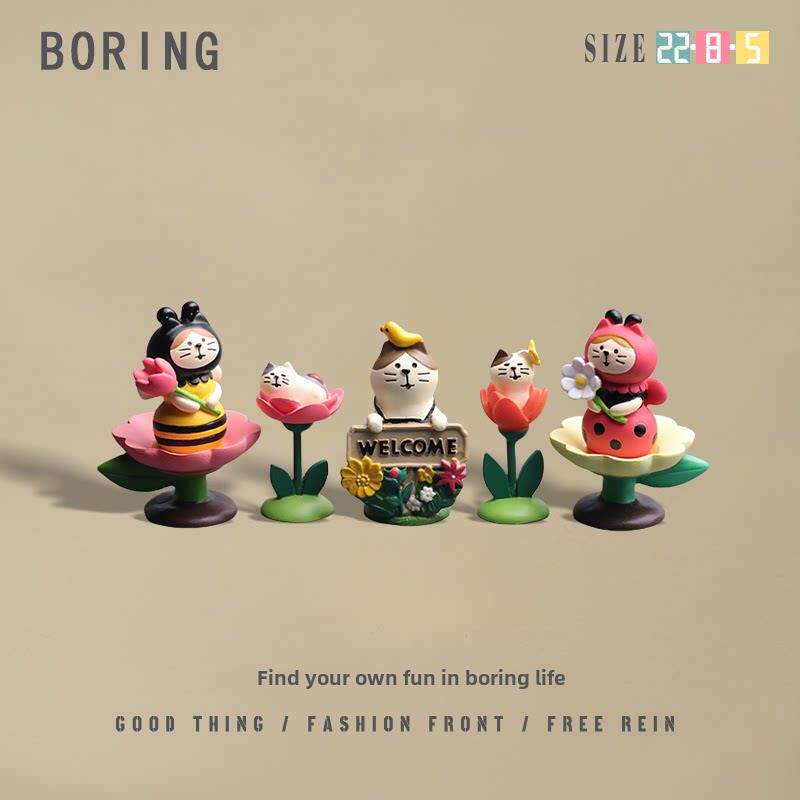 春日花园猫咪车载花瓣摆件装饰品中控台屏幕车内饰品用品创意新款