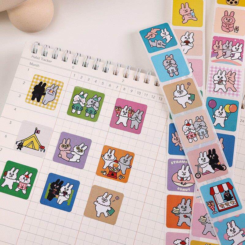 可爱兔兔贴纸手帐装饰小图案兔子卡通卷卷贴纸不干胶贴画封口贴纸