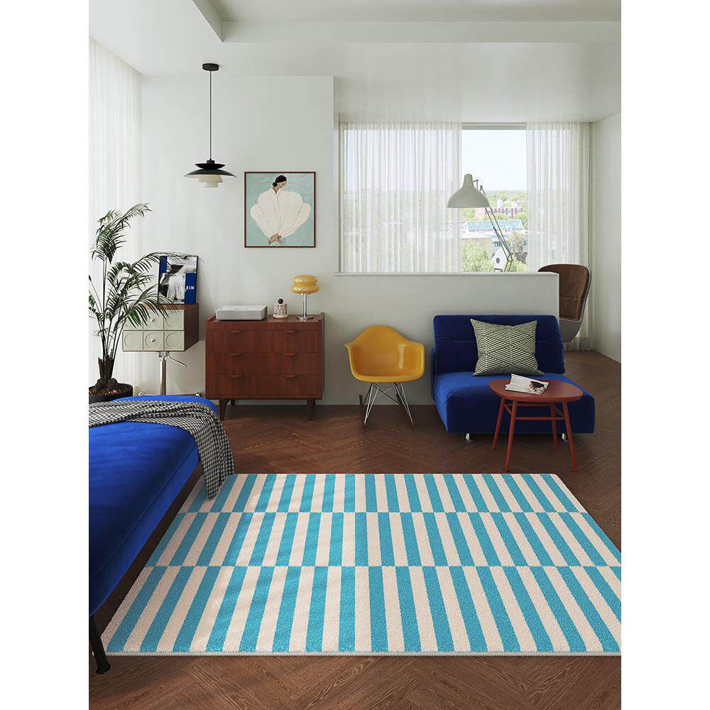 蓝色条纹包豪斯地毯客厅2024新款轻奢高级感沙发免洗卧室地垫加厚