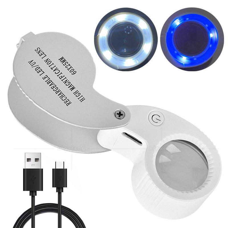60倍充电6LED3验钞宝古玩玉石瓷器折叠鉴定40放大镜铝合金便携式