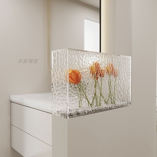 钢化玻璃屏风法式奶油时尚玄关装饰洗手台洗漱卫生间半墙隔断