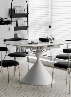 Nodi ene现代岩板餐桌家用小户型伸缩圆形方形饭桌子