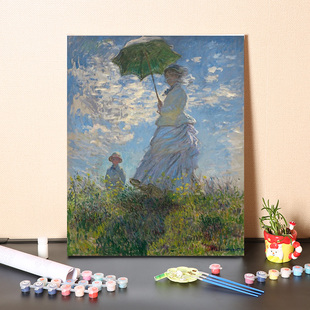 数字油画diy莫奈撑阳伞 女人罂粟花彩绘解闷手工画画填色油彩画