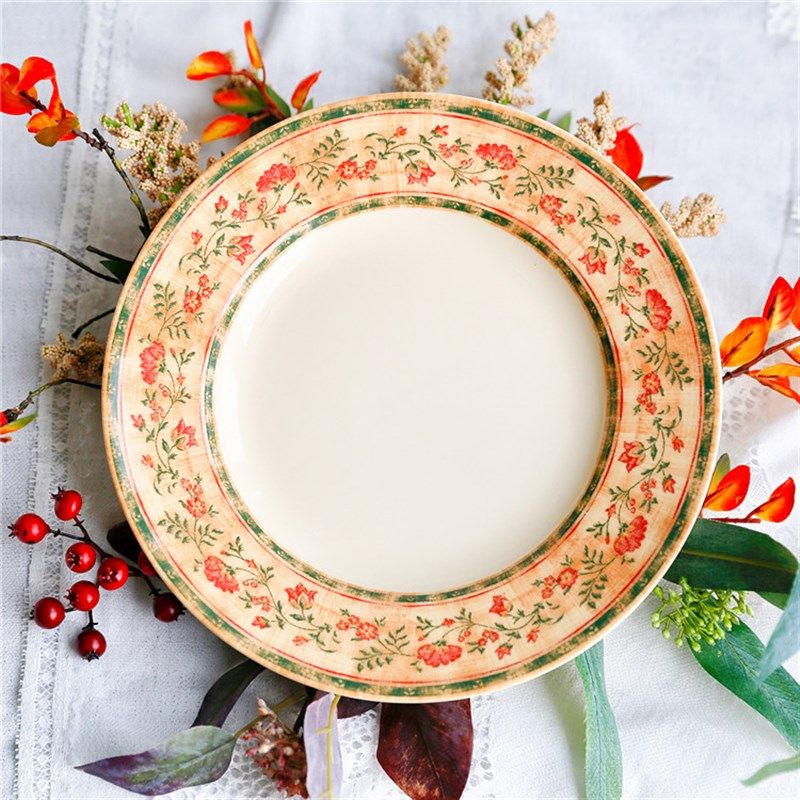 一鸿陶瓷餐具 醉秋盈 菜盘西餐盘平盘装饰欧式家用买满