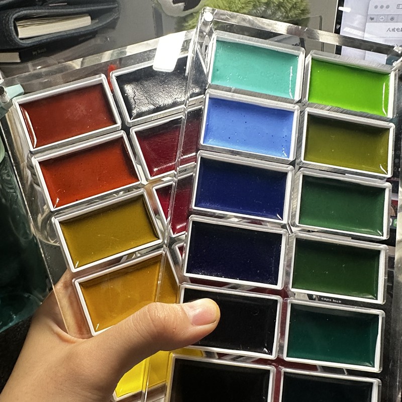 适吉祥颜彩小方块国画颜料专用颜料盒高透空盒格2格3色8孔美术生