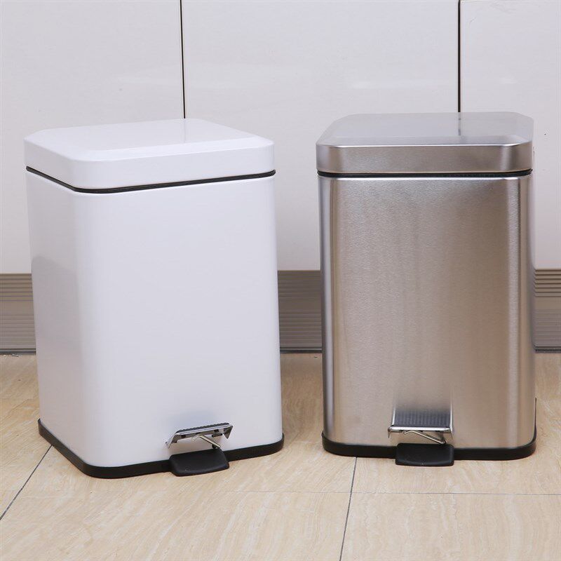 垃圾桶家用正方形不锈钢脚踏时尚欧式带盖白色卫生桶