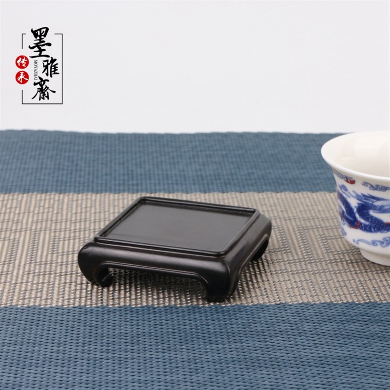紫光檀实木正方形印章微型盆景底座茶具茶杯垫工艺品文玩核雕木托