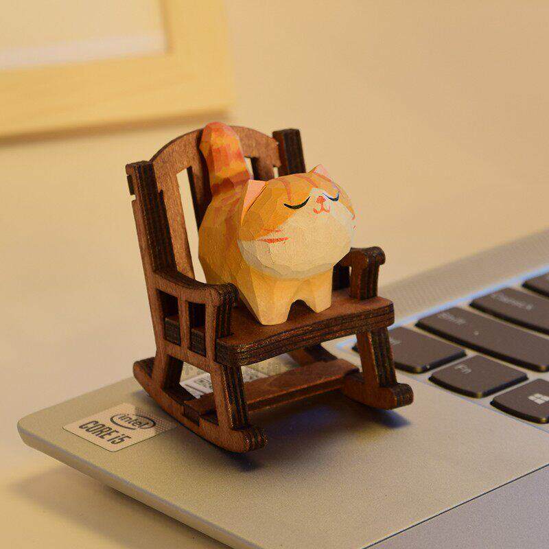 手工木雕橘猫丨小猫咪办公室工位解压治愈电脑桌面摆件装饰礼物女
