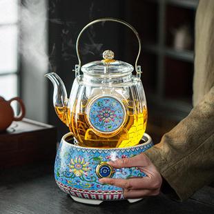 珐琅彩电陶炉煮茶器耐高温蒸煮玻璃壶烧茶炉家用煮茶炉泡茶套装