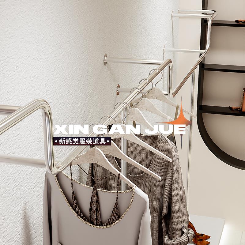 女装店墙上衣服陈列货架服装店展示架上墙专用铁艺简约电镀挂衣架