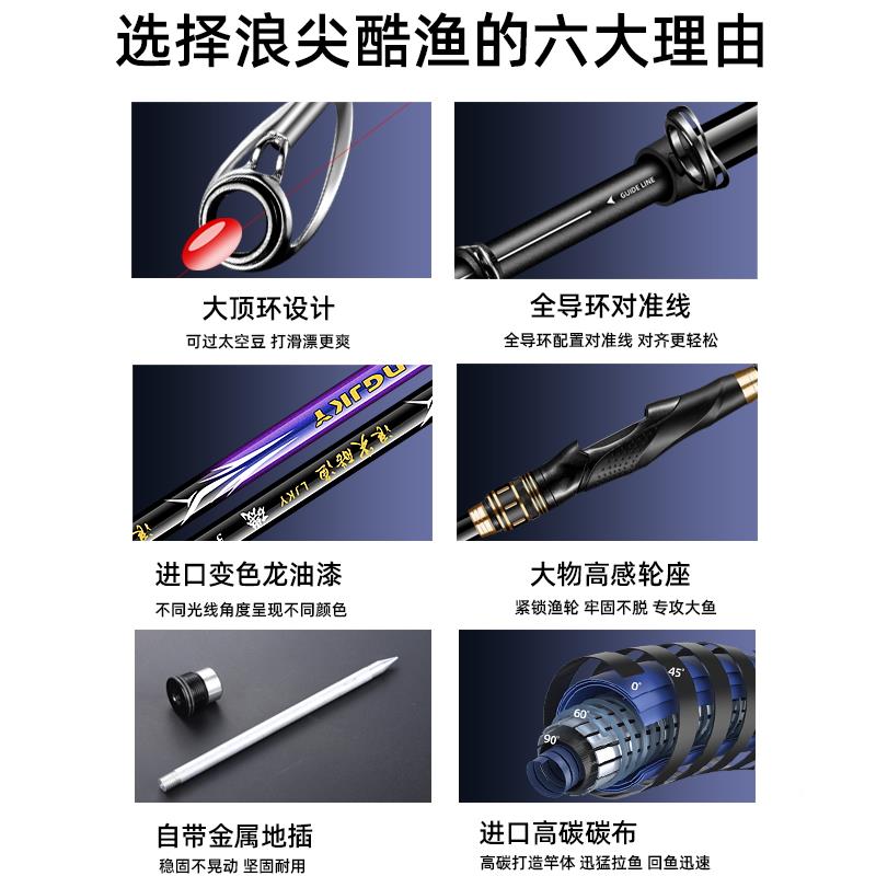 浪矶尖酷渔新款竿矶钓竿AQK远投漂专用超大导滑环碳素轻硬矶钓杆
