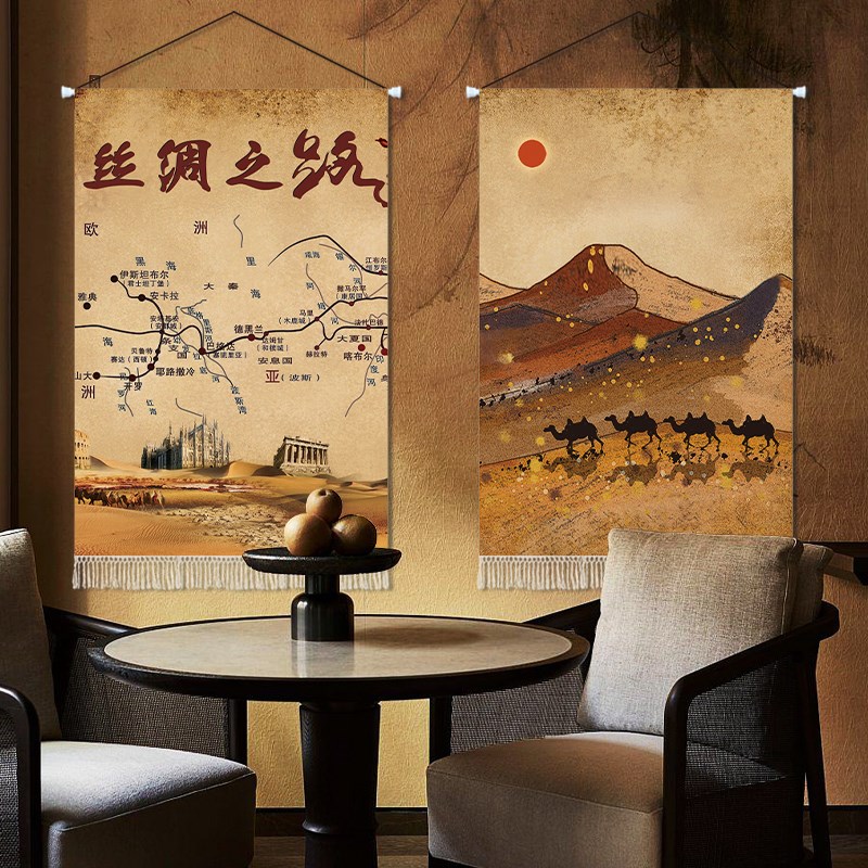 迷鹿小馆 新疆油画风景挂毯民族风装饰布艺挂画餐厅民宿酒店挂布图片