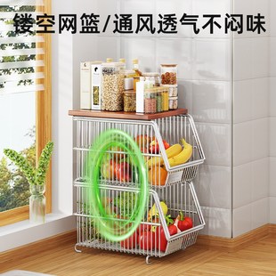 厨房多功能置物架多层放蔬菜水果收纳架落地式移动零食储物篮推车