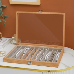 放珍珠项链收纳盒带盖玻璃防尘长手链珠子饰品粗颈链看货盘首饰盒