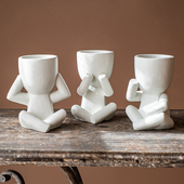 掬涵不看不听不说小白人涂鸦花盆花器多肉种植可爱艺术装 饰品摆件