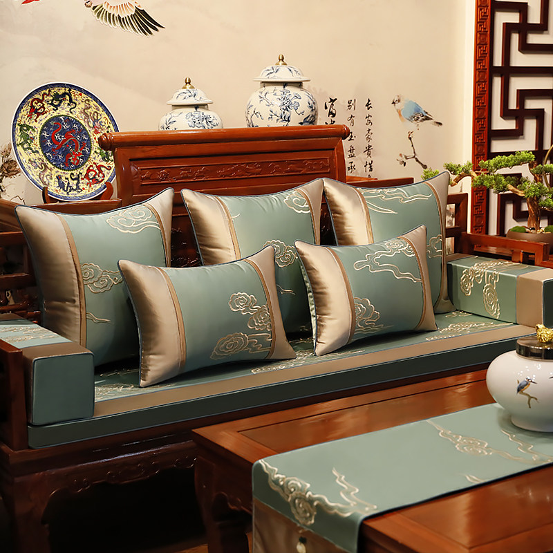 新沙发垫红木家具坐垫实木罗汉床垫子五件防滑布艺巾现代