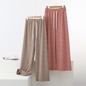 大码 直筒裤 保暖长裤 家居裤 德绒格子休闲阔腿裤 可外穿 女秋冬睡裤