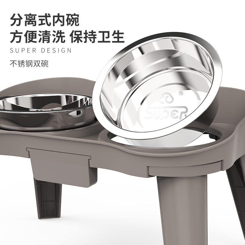 休普狗食盆狗碗狗盆饮水双碗宠物防打翻狗饭盆水盆一体护颈高脚碗