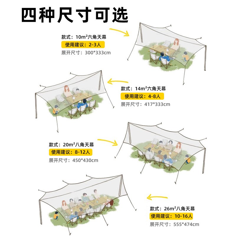 探险者钛黑涂银天幕户外帐篷二合一侧帐雨棚露营超大号蝶形防晒棚