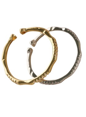 因缺斯汀【零星闪烁】金银两色镶钻戒指小众开口素戒女百搭气质