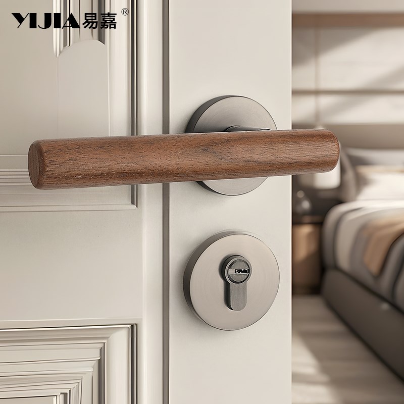 意式原木风家用卧室房门锁中古风复古室内木门木质实木门把手锁具