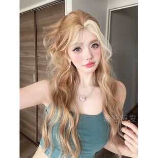 说鹿蕾丝中分假发女长卷发前额蕾丝挑染逼真自然全头套假发长卷发