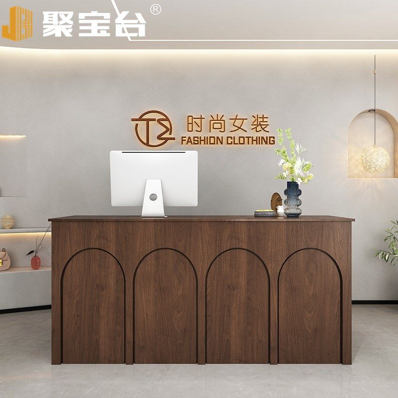 服装店收银台吧台桌中式中古风小型柜台复古实木前台女装店接待台