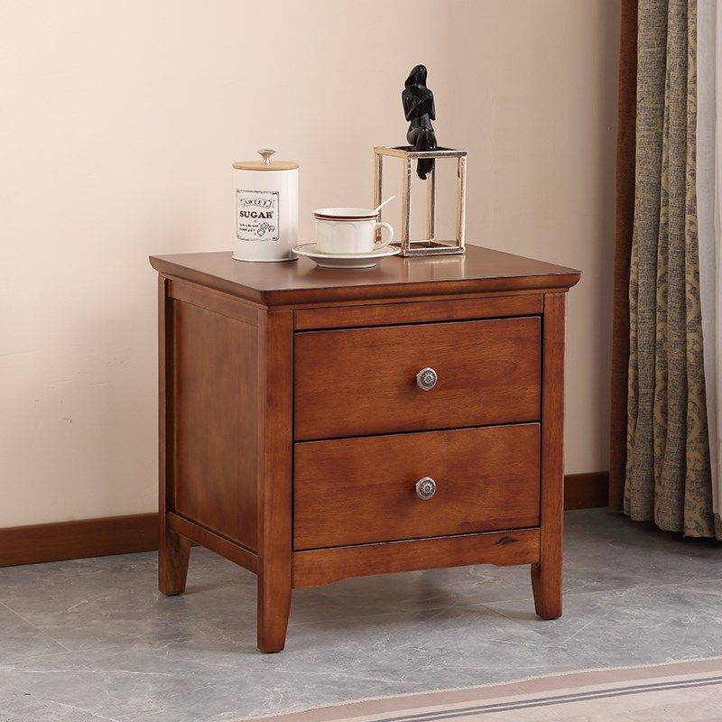 现代实木床头柜中式家用卧室小型收纳柜黑色小柜子整装床边柜