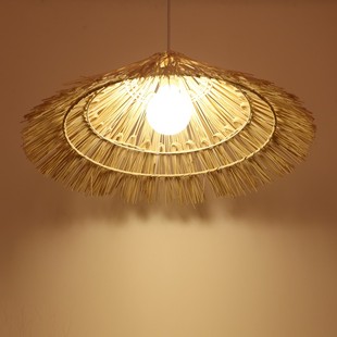 藤编草帽吊灯创意个性田园吊灯卧室农家乐藤艺复古艺术斗笠灯