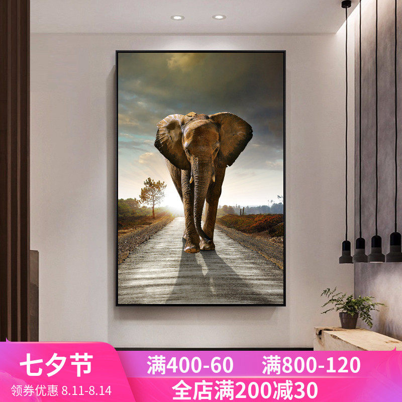 现代玄关装饰画走廊过道卧室墙壁画大象书房油画抽象客厅挂画