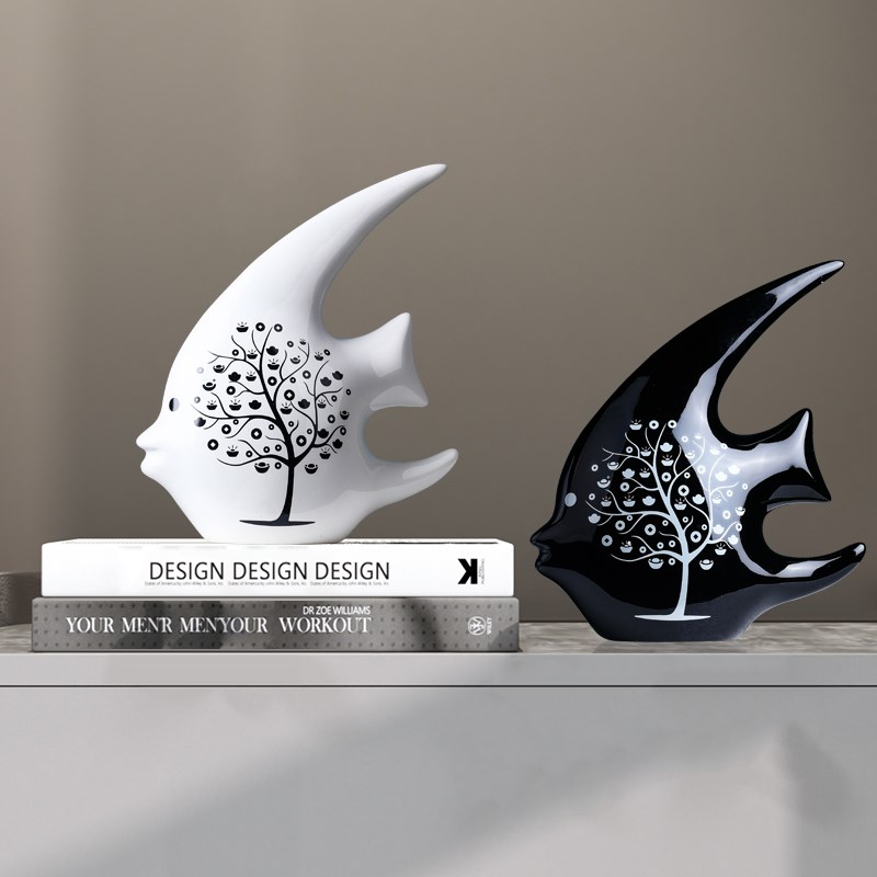 现代陶瓷摆件家居饰品酒柜电视柜装饰品创意桌面客厅对鱼摆设