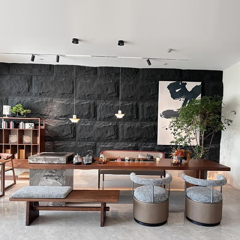 新中式实木茶桌2025新款高端茶几简约轻奢高级感黑胡桃木岩板茶台