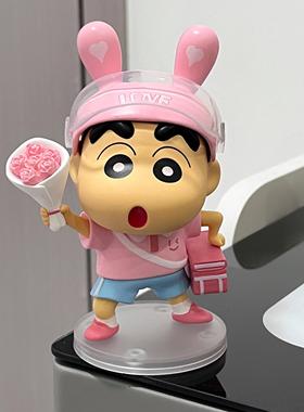 蜡笔小新送花摆件桌面客厅玄关电视柜家居好物装饰情人节女生礼物