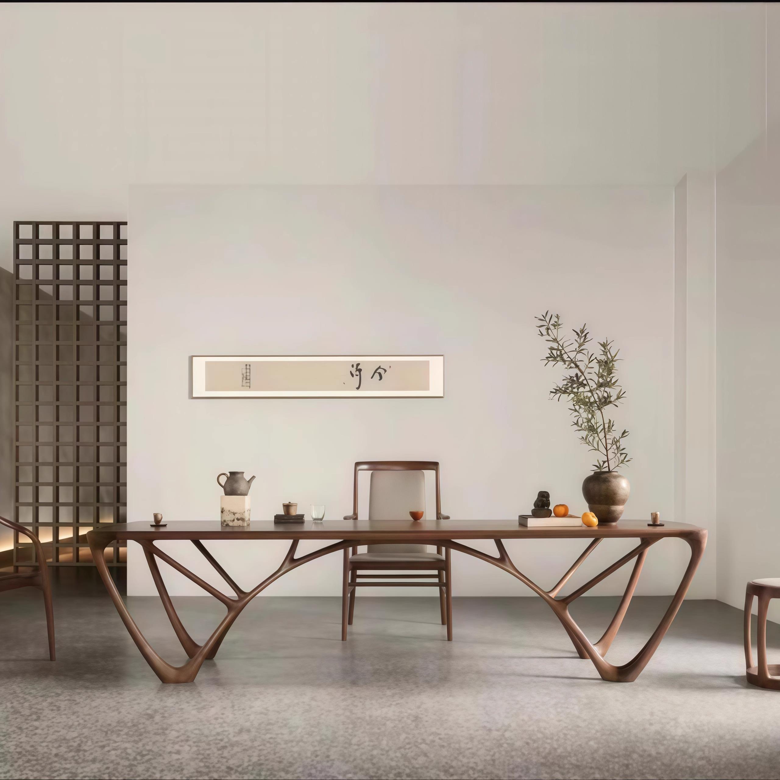 新中式黑胡桃木泡茶茶桌椅组合禅意宋代美学书桌意式实木会所酒店