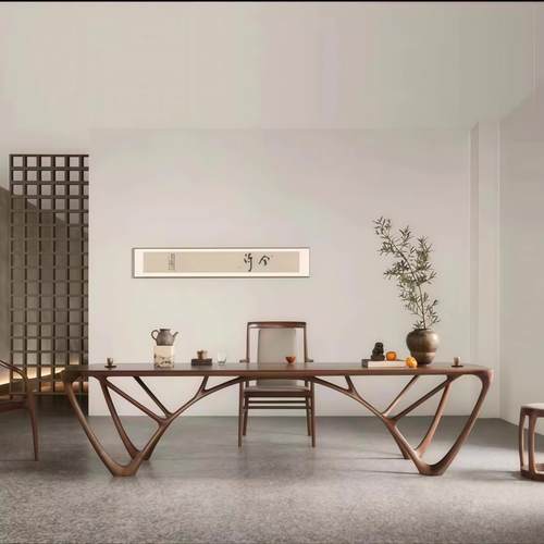 新中式黑胡桃木泡茶茶桌椅组合禅意宋代美学书桌意式实木会所酒店