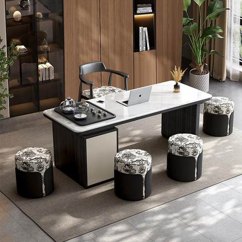 简约家用客厅实木微晶石岩板茶桌新款小户型阳台泡茶一体茶台组合