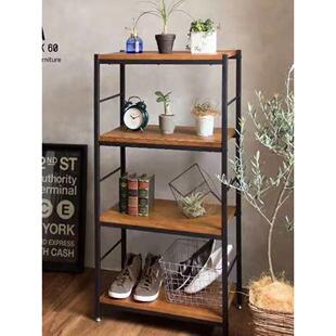 北欧铁艺置物架覆古陈列架实木隔板展示架落地书柜厨房多层收纳架