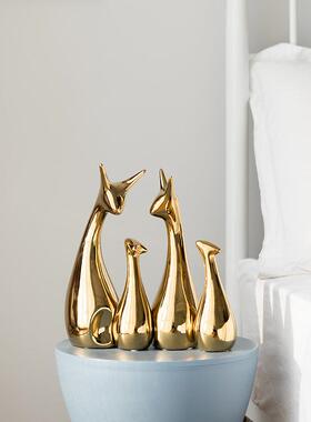 金色小鹿摆件现代简约陶瓷工艺品北欧轻奢家居客厅酒柜创意装饰品