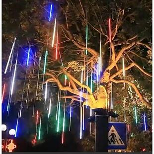 2023新款网红流星雨LED灯条户外防水树灯挂树上七彩装饰灯跑马灯