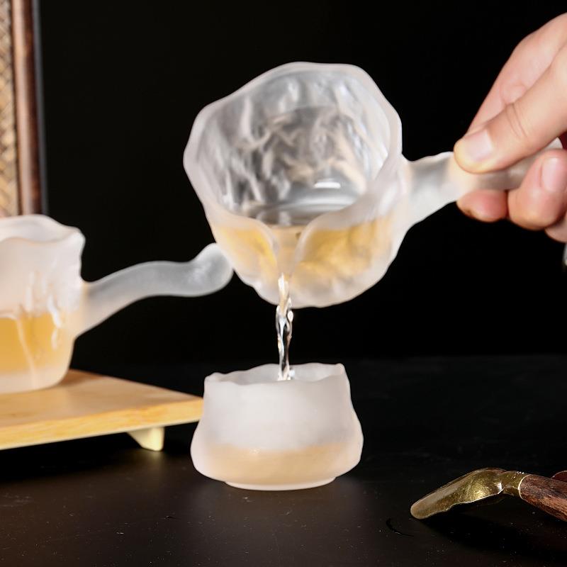 中式公道杯侧把分茶器琉璃感仙气茶器茶海磨砂玻璃公杯高颜值茶具
