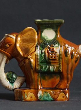 唐三彩大象富贵象陶瓷大象送宝象摆件工艺品礼品客厅家居创意摆件