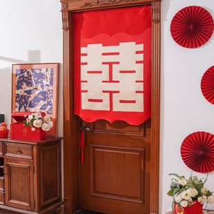 饰红色免打孔帘婚房陕西结婚半帘 遮挡方喜字门帘隔断帘子女陪嫁装
