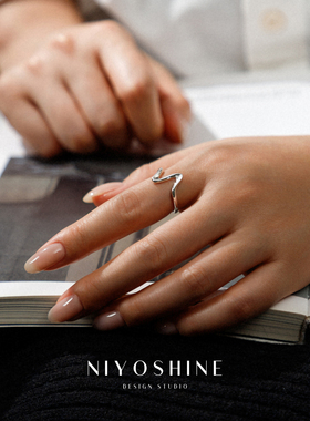 心跳波浪开口戒指女小众设计素戒